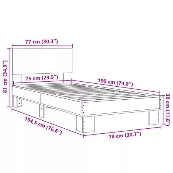 fekete szerelt fa és fém ágykeret 75 x 190 cm