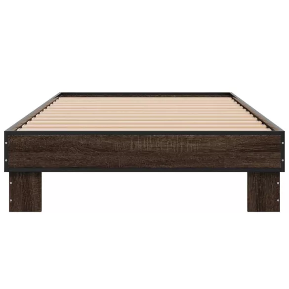 barna tölgyszínű szerelt fa és fém ágykeret 100 x 200 cm