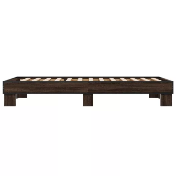 barna tölgyszínű szerelt fa és fém ágykeret 100 x 200 cm