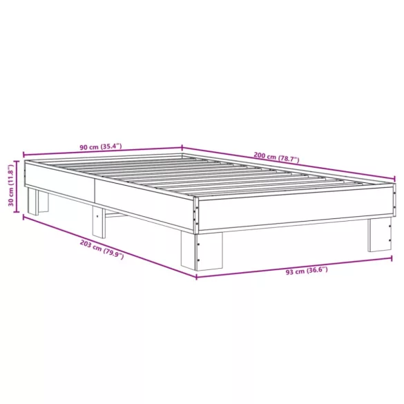 fekete szerelt fa és fém ágykeret 90 x 200 cm