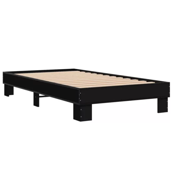 fekete szerelt fa és fém ágykeret 75 x 190 cm