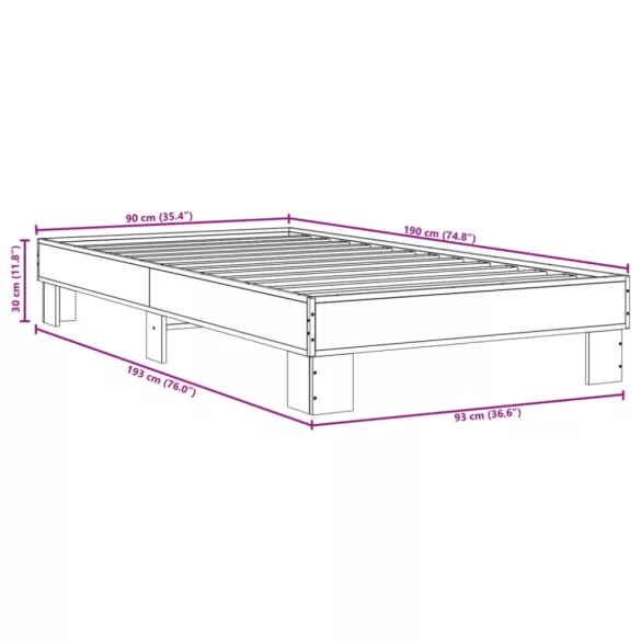 barna tölgyszínű szerelt fa és fém ágykeret 90 x 190 cm