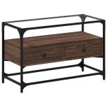 barna tölgy színű szerelt fa TV-szekrény üveglappal 80x35x51 cm