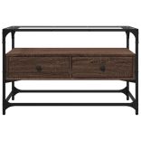 barna tölgy színű szerelt fa TV-szekrény üveglappal 80x35x51 cm