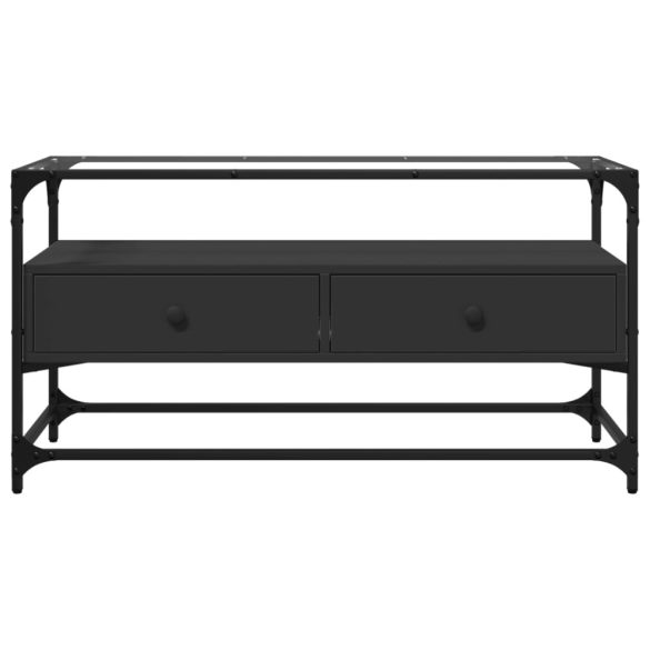 fekete szerelt fa TV-szekrény üveglappal 98 x 35 x 51 cm