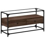 barna tölgy színű szerelt fa TV-szekrény üveglappal 98x35x51 cm