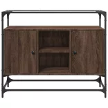 barna tölgy szerelt fa tálalószekrény üveglappal 98x35x81 cm