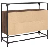 barna tölgy szerelt fa tálalószekrény üveglappal 98x35x81 cm
