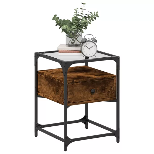 2 db füstös tölgy színű szerelt fa éjjeliszekrény 40x40x55 cm