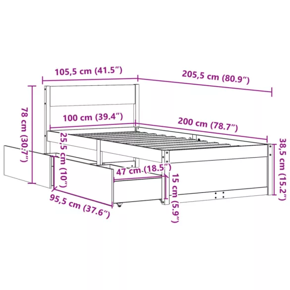 tömör fenyőfa ágy matrac nélkül 100 x 200 cm