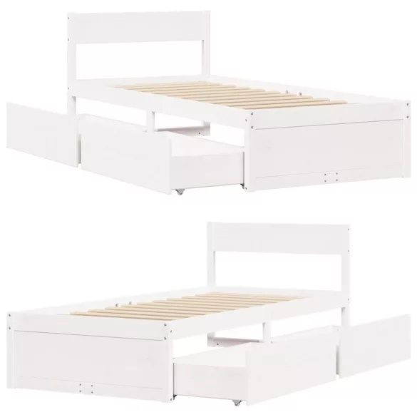 fehér tömör fenyőfa ágy matrac nélkül 75 x 190 cm