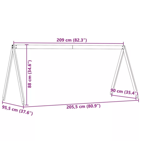 fehér tömör fenyőfa gyerekágytető 209 x 95,5 x 88 cm