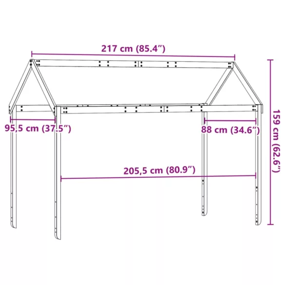 tömör fenyőfa gyerekágytető 217 x 95,5 x 159 cm
