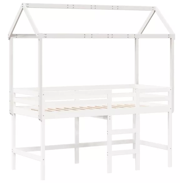 fehér tömör fenyőfa gyerekágytető 217 x 95,5 x 159 cm