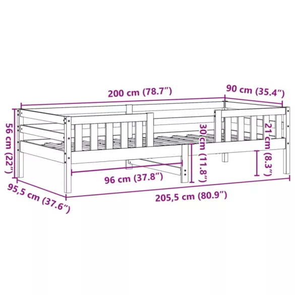 tömör fenyőfa ágy matrac nélkül 90 x 200 cm