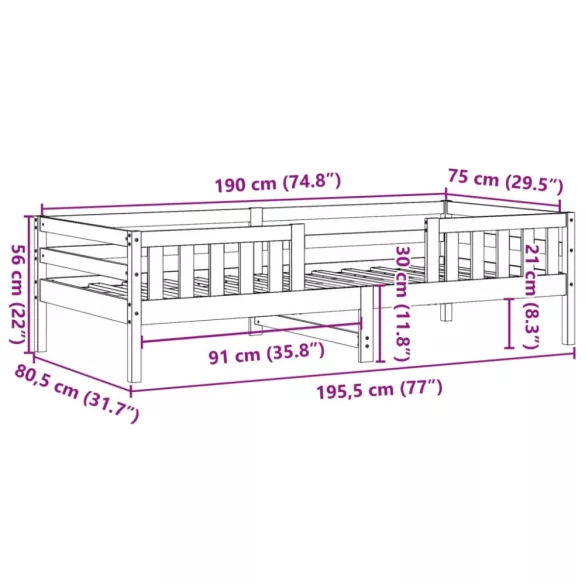 fehér tömör fenyőfa ágy matrac nélkül 75 x 190 cm