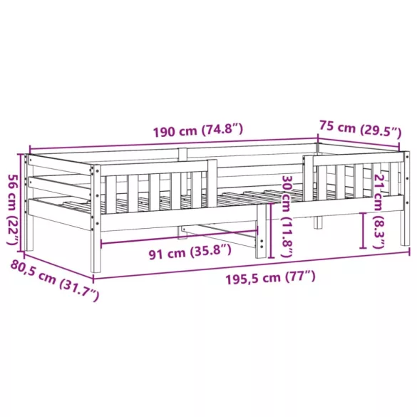 viaszbarna tömör fenyőfa ágy matrac nélkül 75 x 190 cm