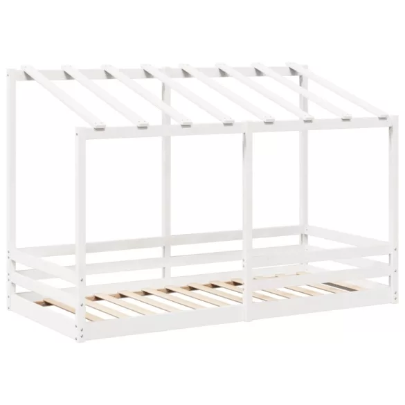 fehér tömör fenyőfa gyerekágy tetővel 100 x 200 cm