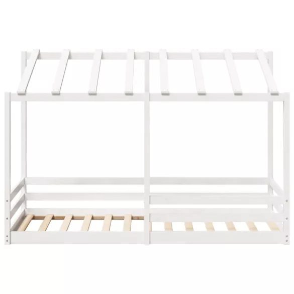 fehér tömör fenyőfa gyerekágy tetővel 100 x 200 cm