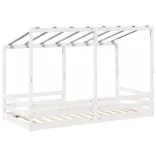 fehér tömör fenyőfa gyerekágy tetővel 100 x 200 cm