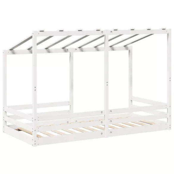 fehér tömör fenyőfa gyerekágy tetővel 100 x 200 cm