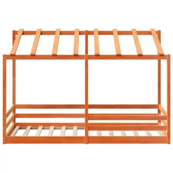 viaszbarna tömör fenyőfa gyerekágy tetővel 90 x 200 cm