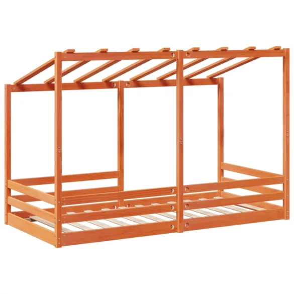 viaszbarna tömör fenyőfa gyerekágy tetővel 90 x 200 cm