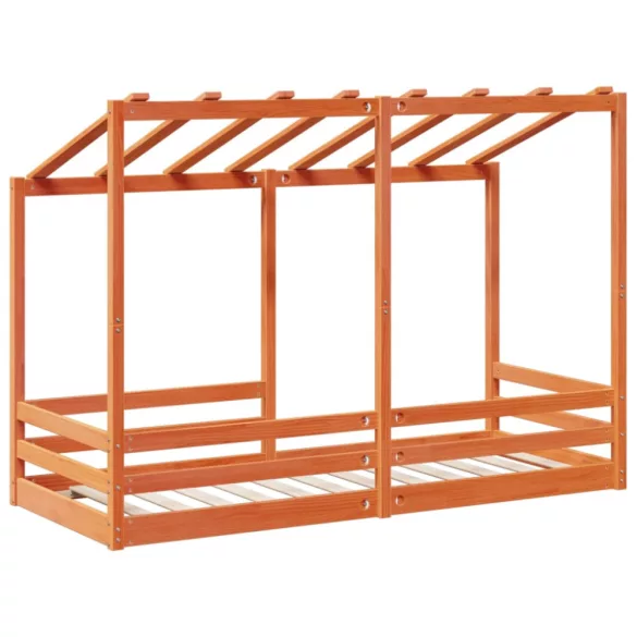 viaszbarna tömör fenyőfa gyerekágy tetővel 90 x 190 cm