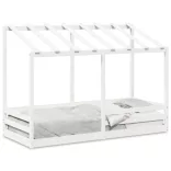 fehér tömör fenyőfa gyerekágy tetővel 75 x 190 cm