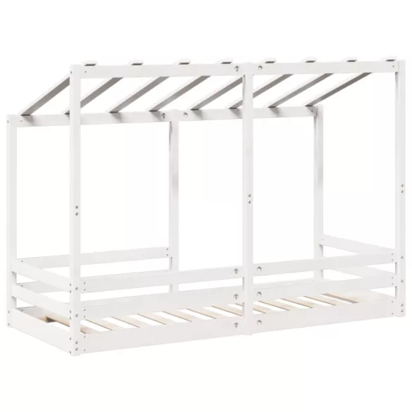 fehér tömör fenyőfa gyerekágy tetővel 75 x 190 cm