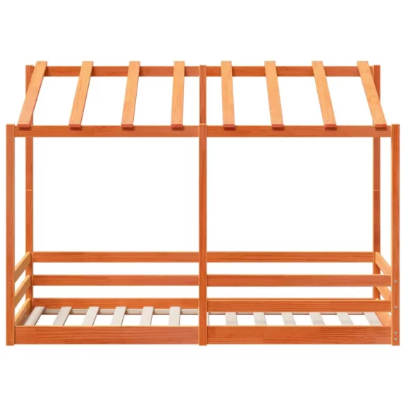 viaszbarna tömör fenyőfa gyerekágy tetővel 75 x 190 cm