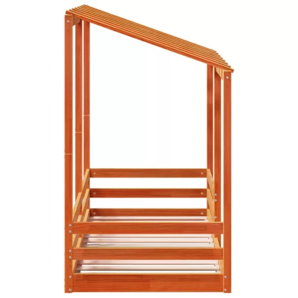 viaszbarna tömör fenyőfa gyerekágy tetővel 75 x 190 cm