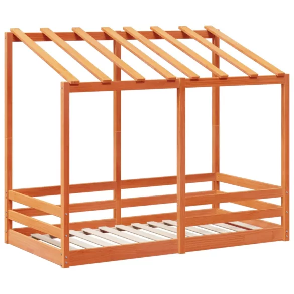 viaszbarna tömör fenyőfa gyerekágy tetővel 80 x 160 cm