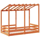 viaszbarna tömör fenyőfa gyerekágy tetővel 80 x 160 cm