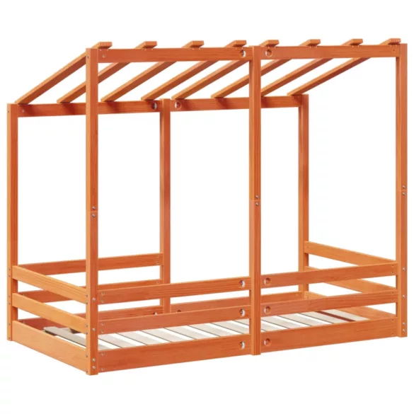 viaszbarna tömör fenyőfa gyerekágy tetővel 80 x 160 cm