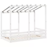 fehér tömör fenyőfa gyerekágy tetővel 70 x 140 cm