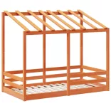 viaszbarna tömör fenyőfa gyerekágy tetővel 70 x 140 cm