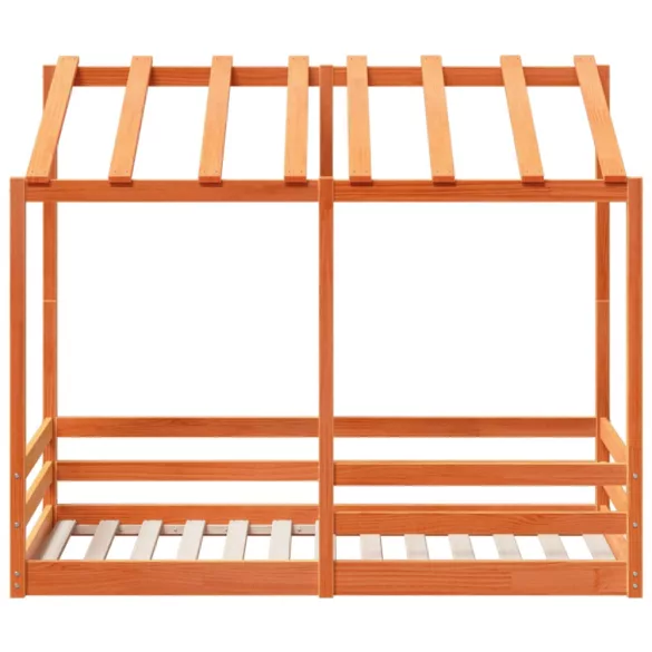 viaszbarna tömör fenyőfa gyerekágy tetővel 70 x 140 cm