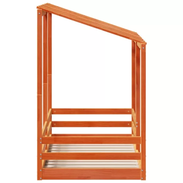 viaszbarna tömör fenyőfa gyerekágy tetővel 70 x 140 cm