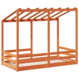 viaszbarna tömör fenyőfa gyerekágy tetővel 70 x 140 cm