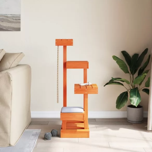 viaszbarna tömör fenyőfa macskabútor 45,5 x 49 x 103 cm