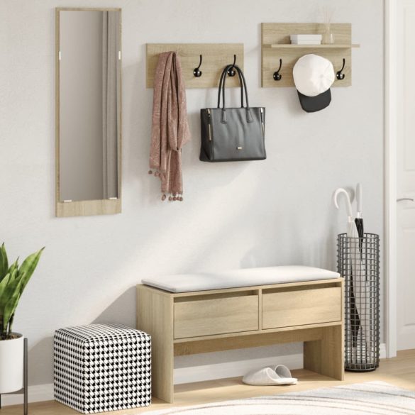 4 részes sonoma tölgy színű szerelt fa előszobai bútorszett