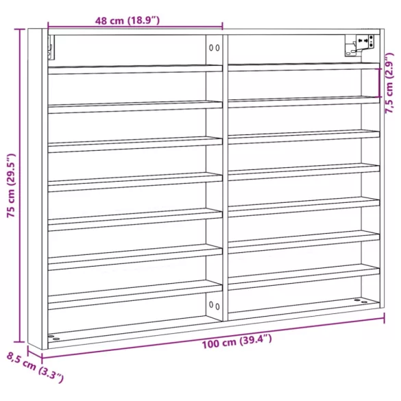 fehér szerelt fa vitrinszekrény 100 x 8,5 x 75 cm