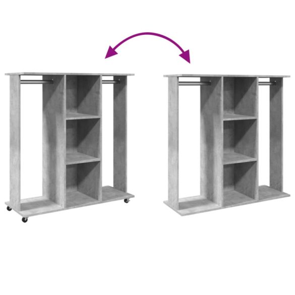 betonszürke szerelt fa ruhásszekrény kerékkel 102 x 38 x 110 cm