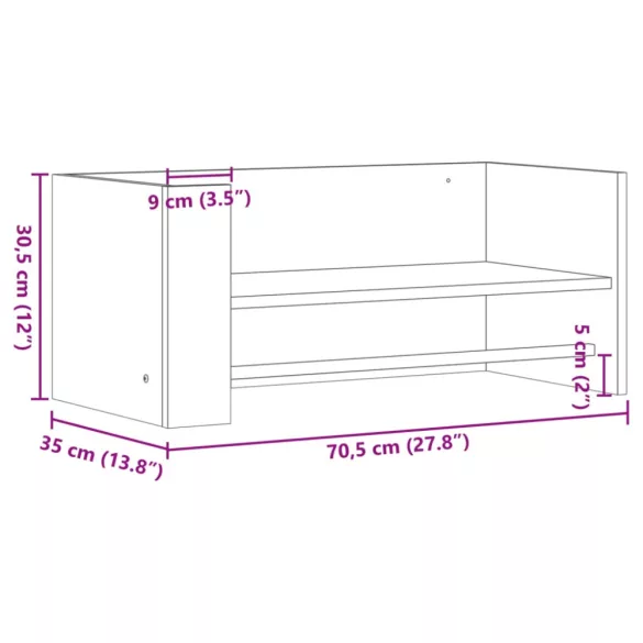 betonszürke szerelt fa fali polc 70,5 x 35 x 30,5 cm
