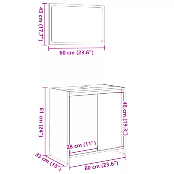 2 részes sonoma tölgyszínű szerelt fa fürdőszobai bútorszett