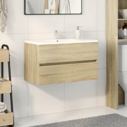   sonoma tölgy színű szerelt fa mosdószekrény 80 x 38,5 x 45 cm
