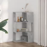 3 szintes betonszürke szerelt fa sarok könyvespolc 50x50x102 cm