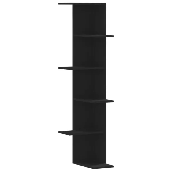 fekete szerelt fa fali sarokpolc 36,5 x 36,5 x 140 cm