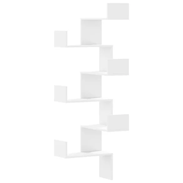 fehér szerelt fa fali sarokpolc 45 x 45 x 147 cm